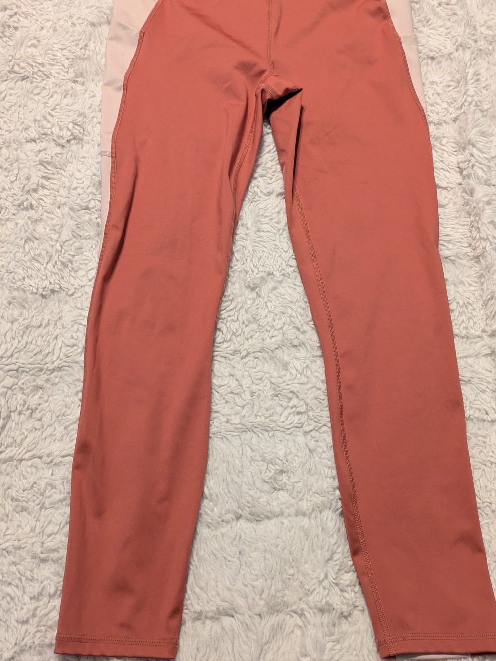 Fabletics Leggings in Dusty Rose with Light Pink Side Panels